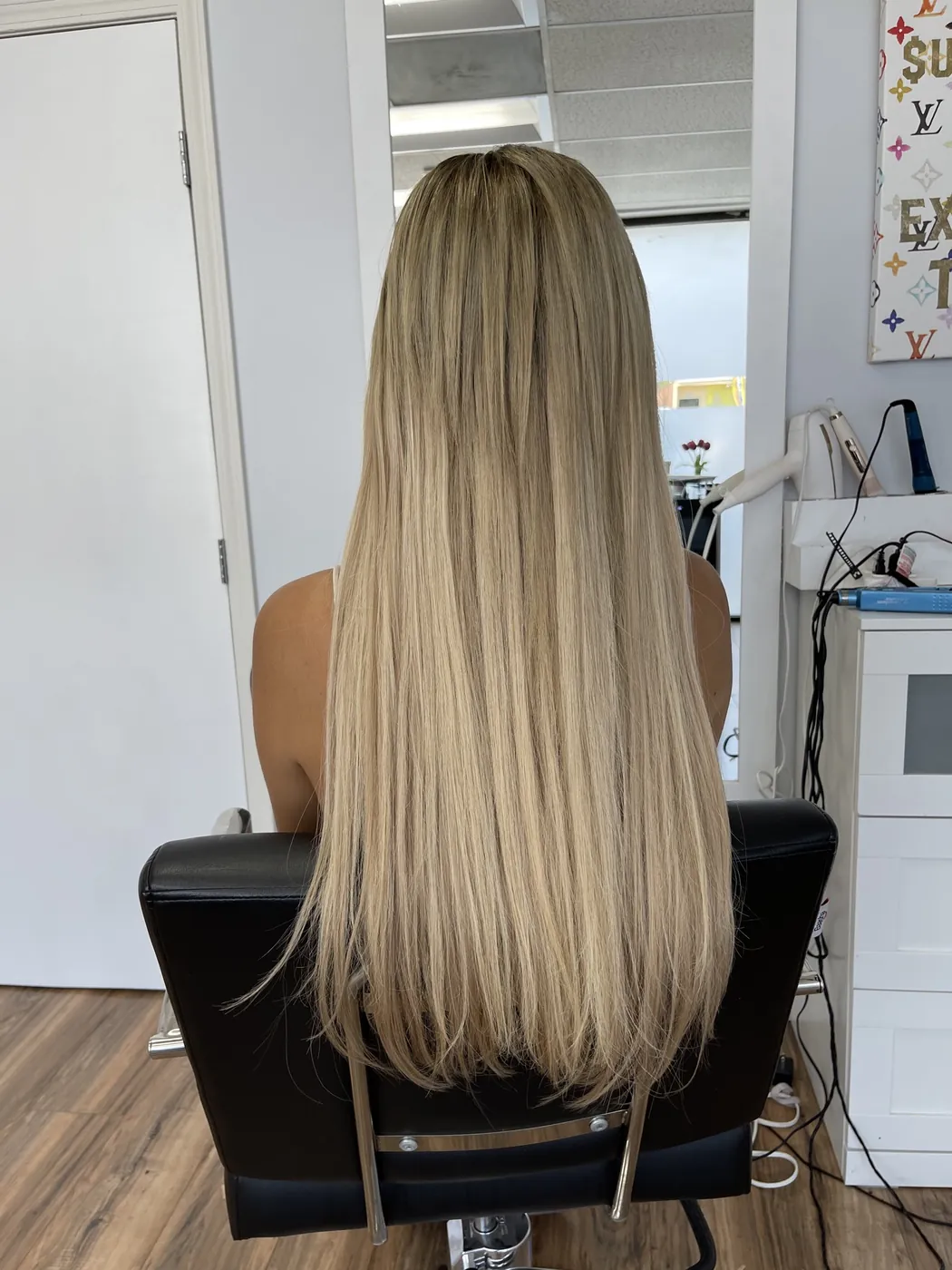 Long blonde, from behind