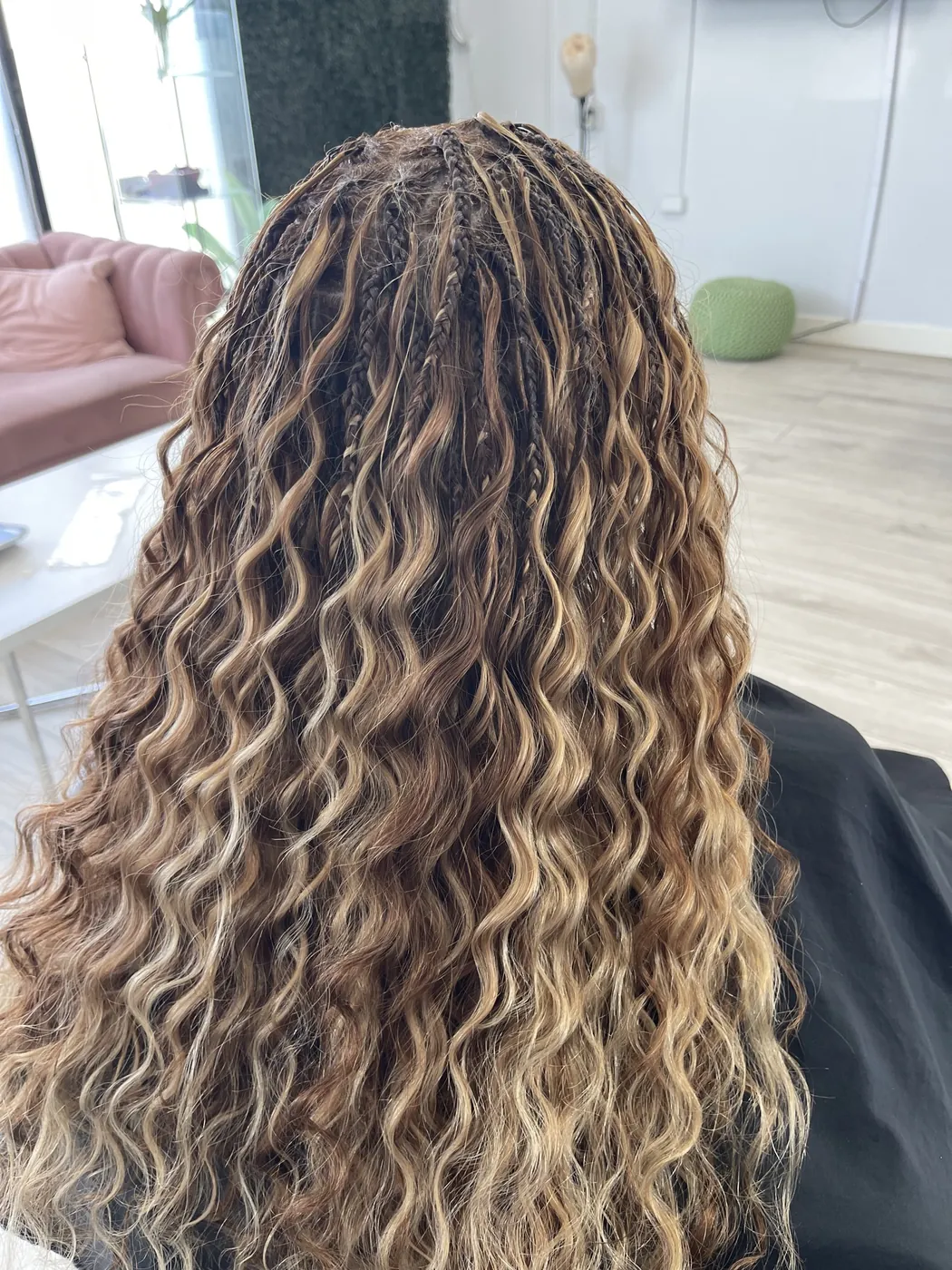Blonde miracle knot braids from behind