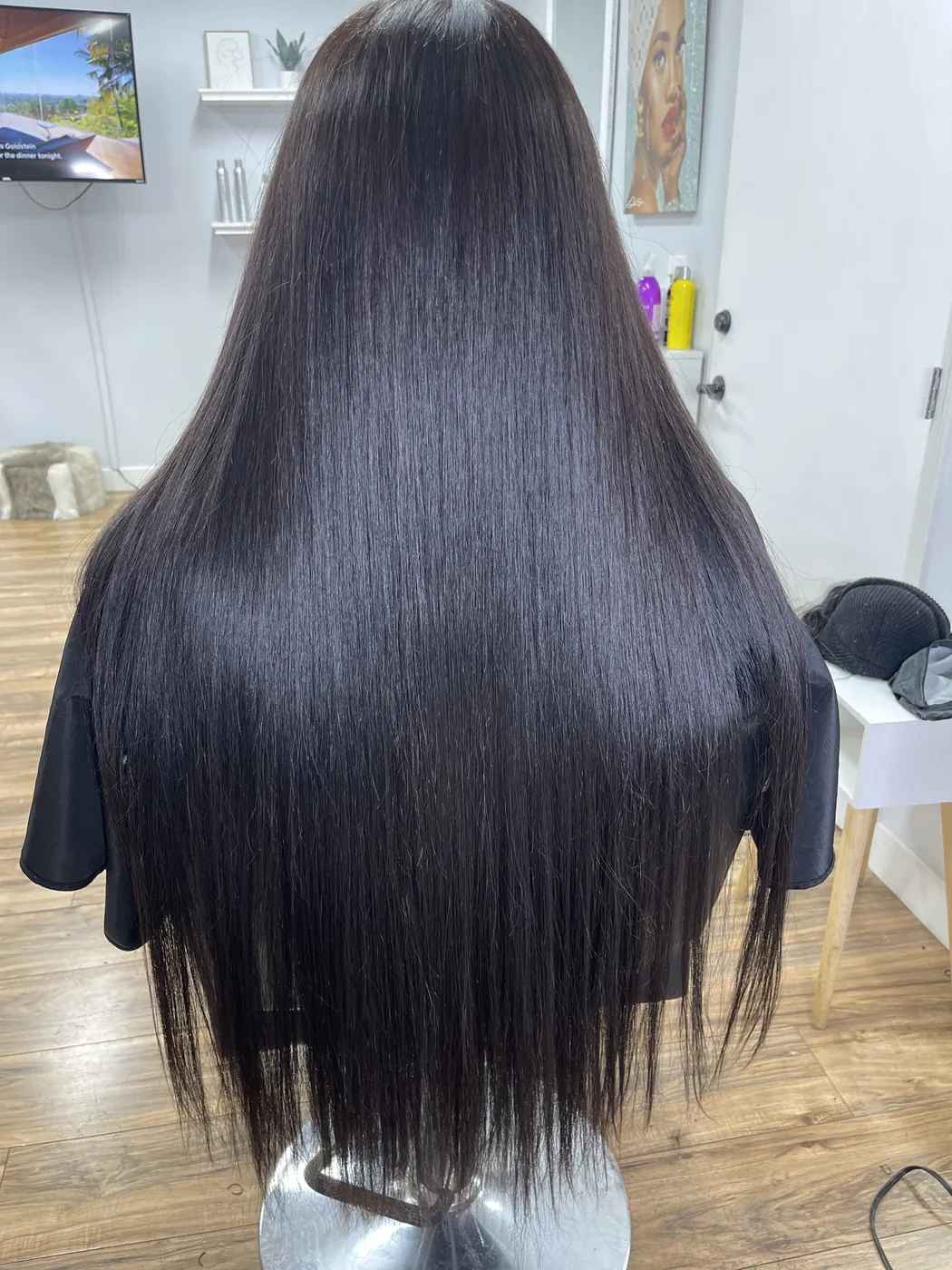 Long and straight, from behind